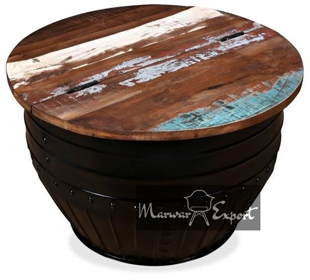 Reclaimed Round Coffee Table with Storage